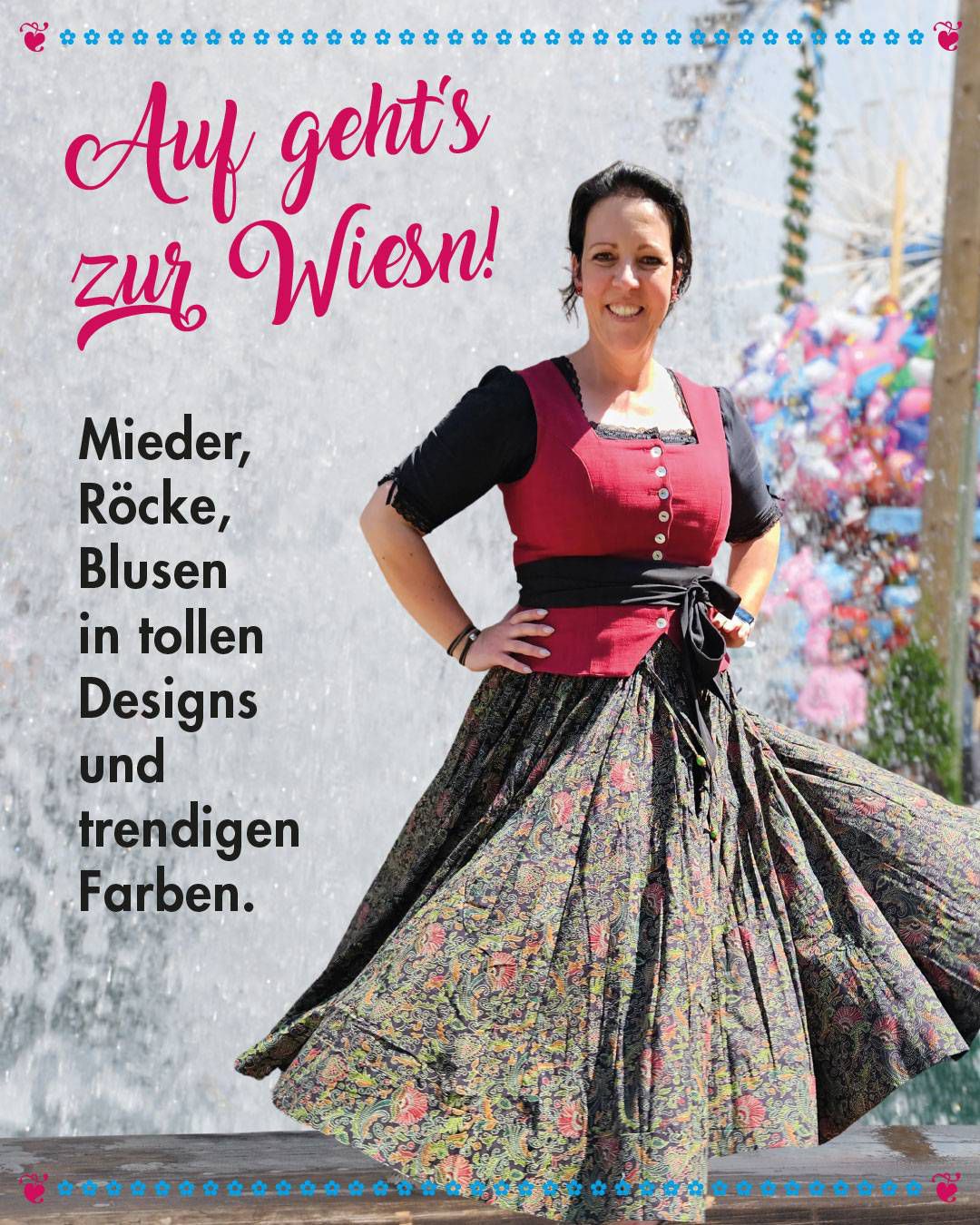 Wiesn-Outfit rotes Mieder, Röck Joyvita schwarze Bluse Dorfgalerie